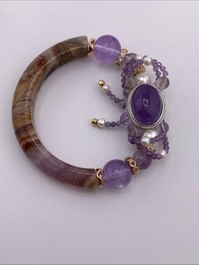 Super Seven Melody Stone Half Bangle Bracelet - The Gem Studio Size 16CM